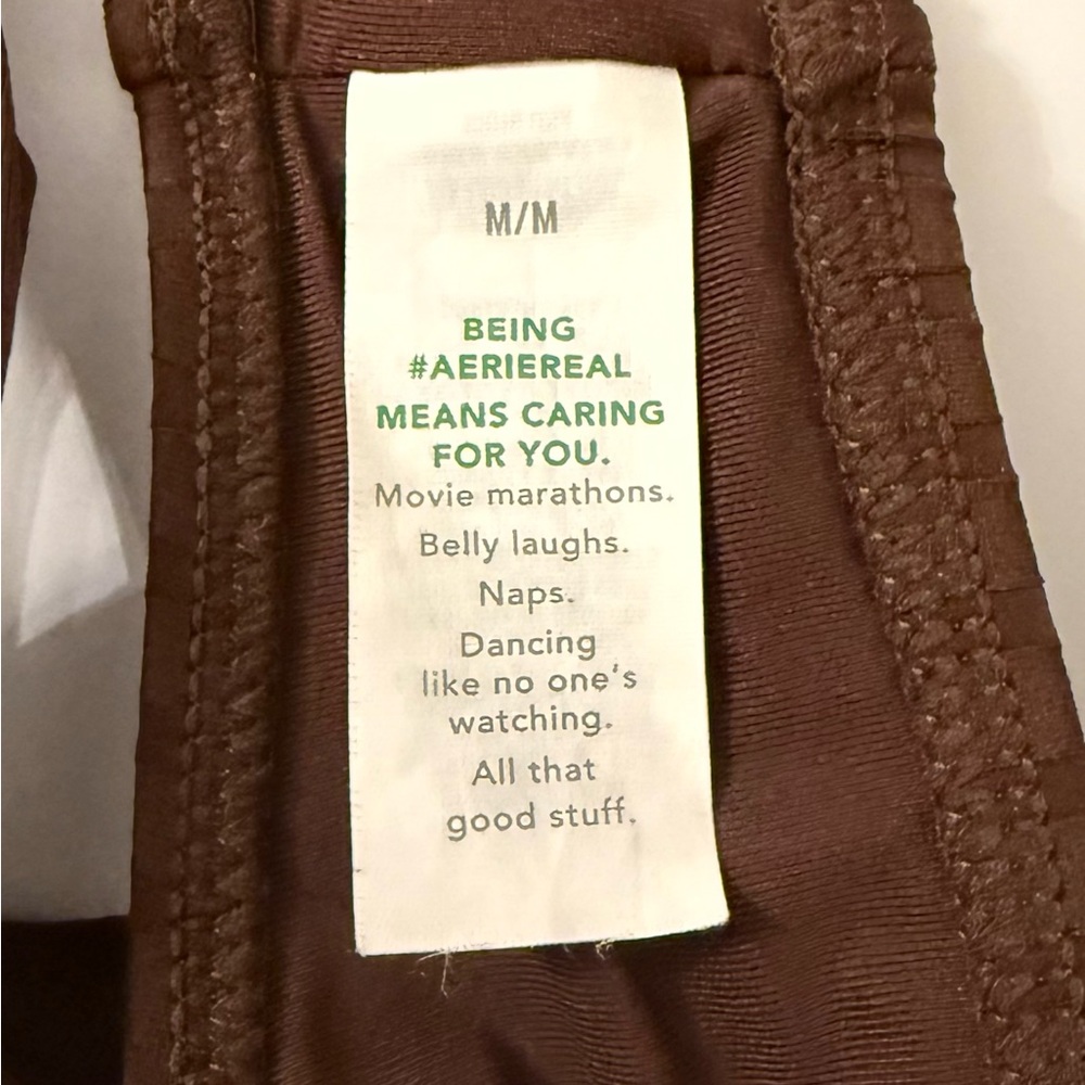 Aerie Wide Rib Cut Out One Shoulder Ring One Piece Swimsuit Brown Medium - Picture 9 of 13